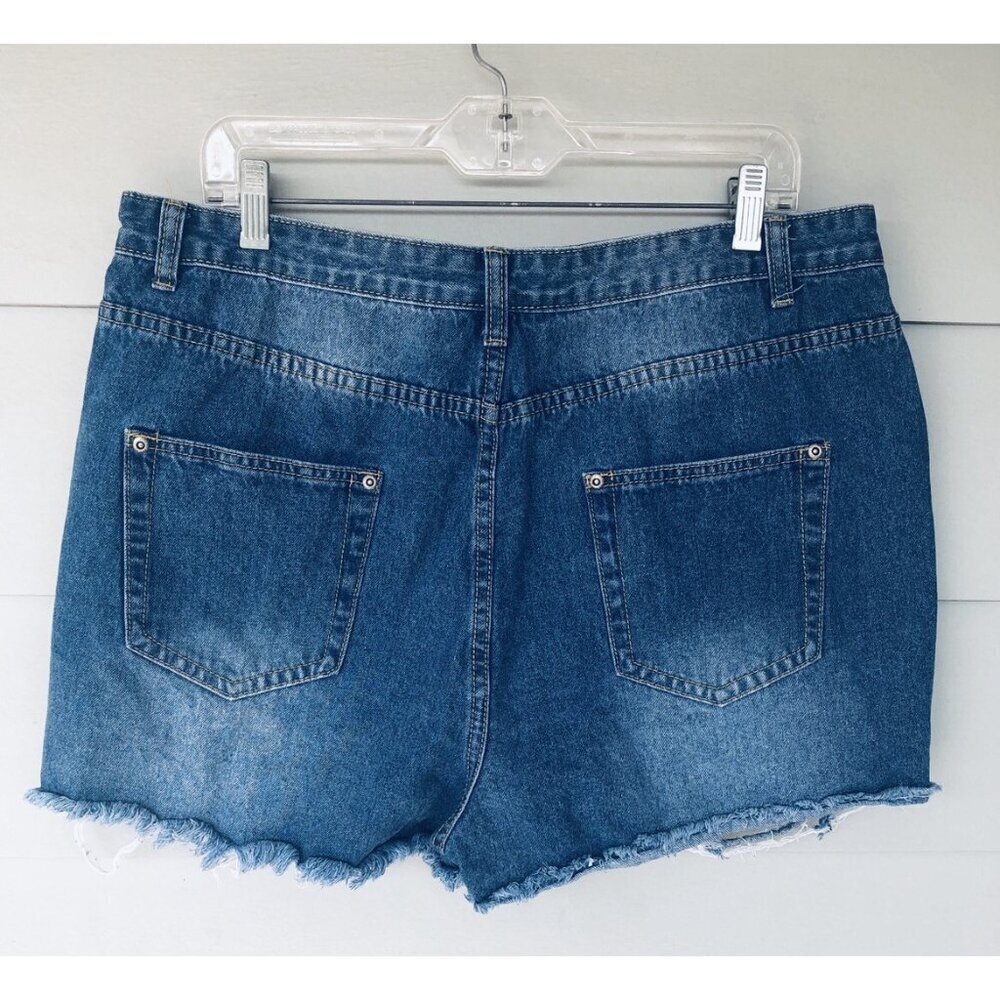 Pretty Little Thing Shorts Womens Large Distressed Cut Off Denim Boho Festival - Picture 2 of 4